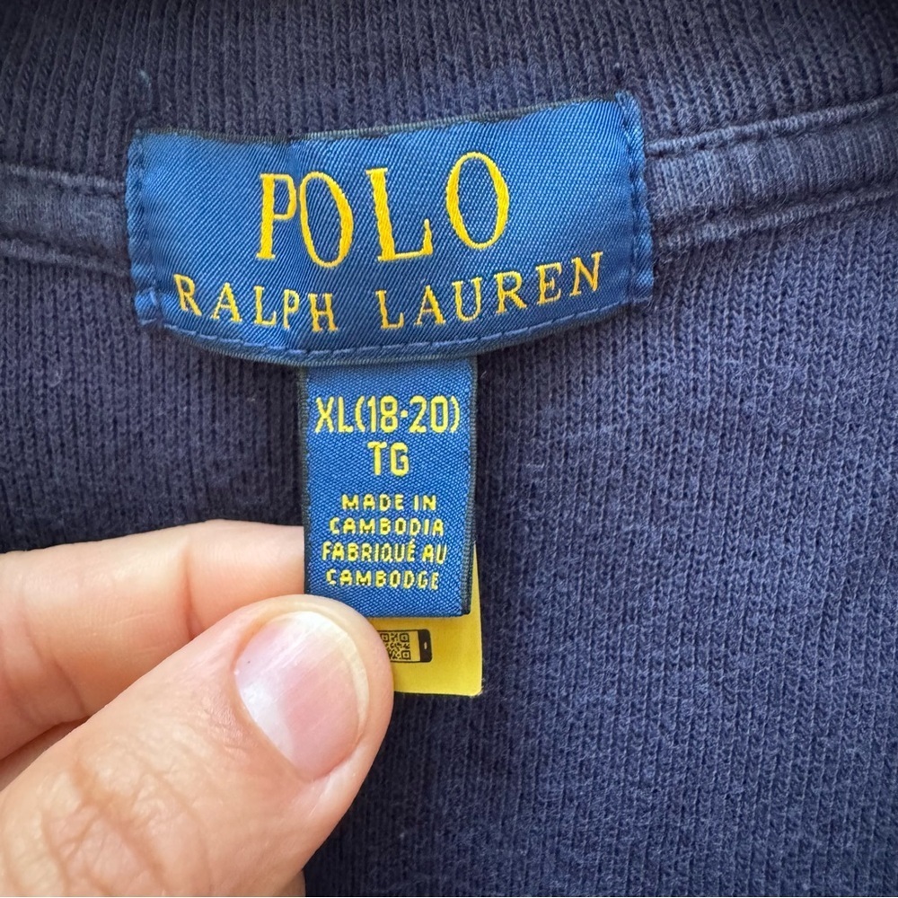Polo Ralph Lauren Sweater Mens Large Blue Pullover Quarter Zip Yellow Pony - Picture 7 of 11